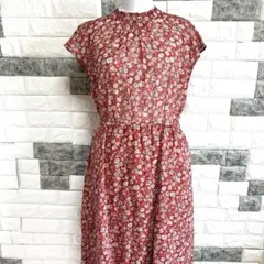 美品【dix-sept 】ディセット花柄ノースリーブロングワンピースM赤Wゴム