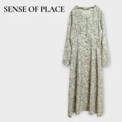 センスオブプレイス ロング シャツワンピース Vネック 花柄 グリーン F