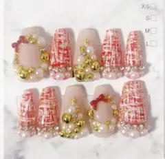 ネイルチップ 現品 クリスマス クリスマスリース ツリー 冬 ツイード リボン