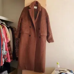 MURUA ボア風ダブルブレストロングコート