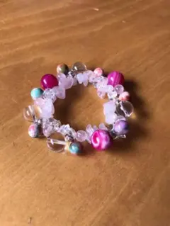 ピンク系 天然石 ブレスレット 2連風  ローズクオーツ