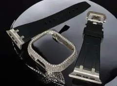 シルバー★アップルウォッチバンド ラバーベルト カバー　Apple Watch/