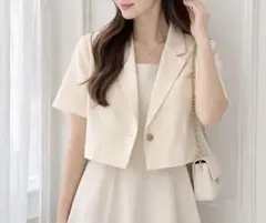 ZARA クロップド 半袖ジャケット XS ベージュ ショート丈