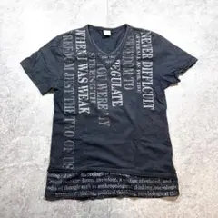 00s【archive】総柄Tシャツ/シルバーラメ ビジュー Y2K お兄/平成