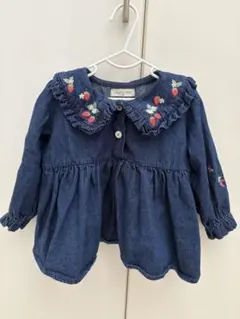 デニムフリル襟 シャツ 90 いちご刺繍　女の子