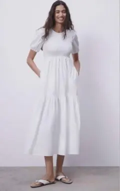 ZARA ポプリンパネルミディマキシワンピース