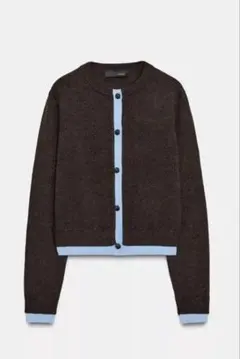 ZARA コントラストニットカーディガン★Mサイズ★ブラウン色