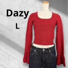 Dazy バックレースリブニット　ベルスリーブ　シーイン　赤　L ショート丈