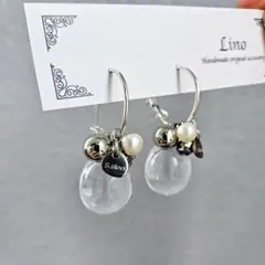 SALE フープピアス シルバーピアス クリアビーズ ちゅるんピアス