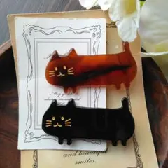 ねこ　猫　黒　べっこう　茶色　ヘアピン　ヘアアクセサリー　ヘアクリップ　セット