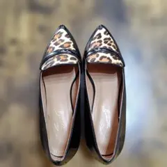 レオパード柄 ポインテッドトゥ フラットシューズ 36