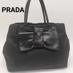 極美品✨プラダ　トートバッグ　リボン　ブラック　黒
