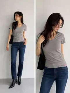 BUONA GIORNATA Vネック Tシャツ グレー