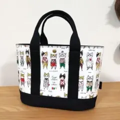 ハンドメイド、トートバック、猫柄、帆布、ベルトラウンド