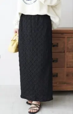 美品☆ディスコート☆ジャガードレースナロースカート☆ブラック