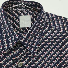 馬柄 ネイビー 総柄 長袖シャツ