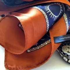 本日限定 70cm オレンジ ペイズリー柄 シルク風 スカーフ