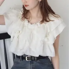 フリルオフショルダーブラウス ホワイト フリーサイズ