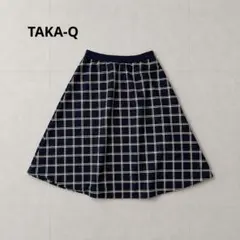 タカキュー チェック柄 フレアスカート M ネイビー Aライン ウエストゴムのサムネイル