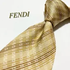 未使用 フェンディ ネクタイ シルク ズッカ柄 FFロゴ 無地 ゴールド