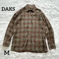 DAKS ダックス デザインシャツ チェック柄 薄手 秋色 ブラウン 黒 M