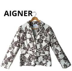 【希少良品】AIGNER テーラードジャケット 花柄 ブラウン ホワイト Mのサムネイル