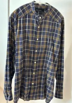 GLR 長袖チェックシャツ スタンドカラー ネイビー サイズM