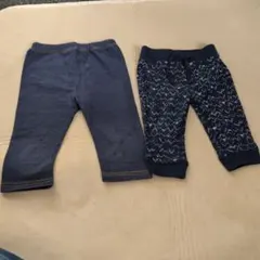 デニム風パンツと模様パンツセット