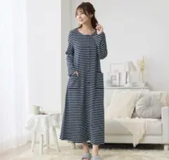 ベルメゾンの2wayマタニティパジャマ　ネイビー×ホワイトボーダー　L〜LL