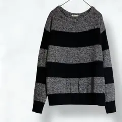 2108＊GU＊ニット 黒×グレー M 丸首 シンプル アクリル100％ 春秋