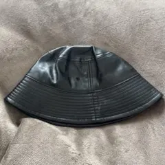 黒 合成皮革 バケットハット レザー