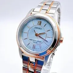 稼働品 SEIKO レディース ソーラー 電波時計 白文字盤 コンビカラー