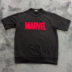 マーベル 半袖スウェット トレーナー 黒 MARVEL 前V 赤ロゴ L