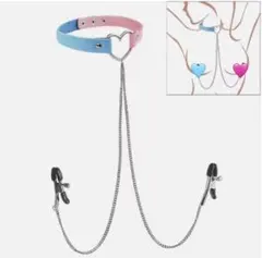 ニップルピアス チョーカー チェーン付き ピンク ブルー コスプレ