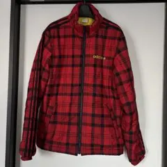 adidas レッドとブラックのチェック柄 ジップアップボローニャジャケット