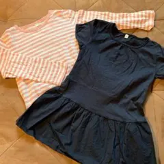 無印良品 ボーダー長袖トップス・半袖チュニック2点セット 120cm