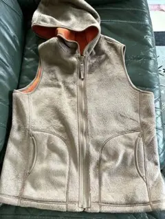 フリース フード付き 濃いベージュベスト　リバーシブル　古着