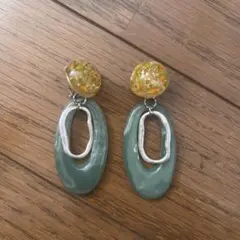 ハンドメイド グリーンイエローイヤリング