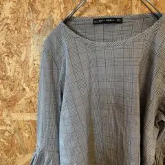 AE10169 ZARA WOMAN 長袖トップス グレー チェック レディース