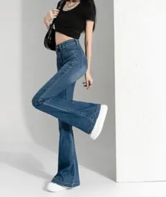 SEU ブルー フレアパンツ ハイウエスト