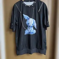 NieRCLOTHINGウサギアートプリント ブラック Tシャツ Fサイズ