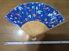 ミッキーマウス 扇子 青色 花柄