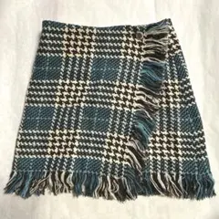 チェック柄　フリンジ巻きスカート