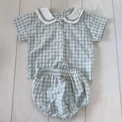 セーラーカラー　ギンガムチェック　半袖　ショートパンツ　セットアップ