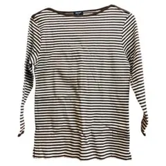 ユニクロ　白　茶　ボーダー長袖カットソー　L