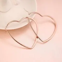 ピアス レディース フープピアス 大きめ フープ ハート ピンクゴールド