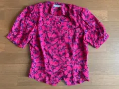 半袖　ブラウス　花柄　赤系　11号　昭和レトロ