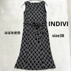 INDIVI 日本製　幾何学模様 ノースリーブワンピース　サイズ38 M