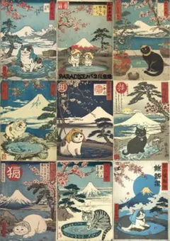 PARADISEパネル生地　猫柄　和柄