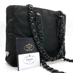 ✨希少✨プラダ ショルダーバッグ 三角ロゴ プラチェーン ナイロン レザー 黒